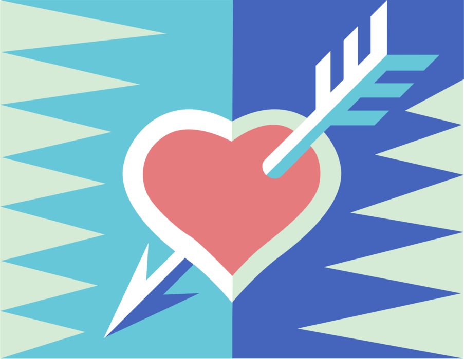 Vector Illustration of Valentine's Day Sentimental Heart Pierced by Arrow Expression of Affection