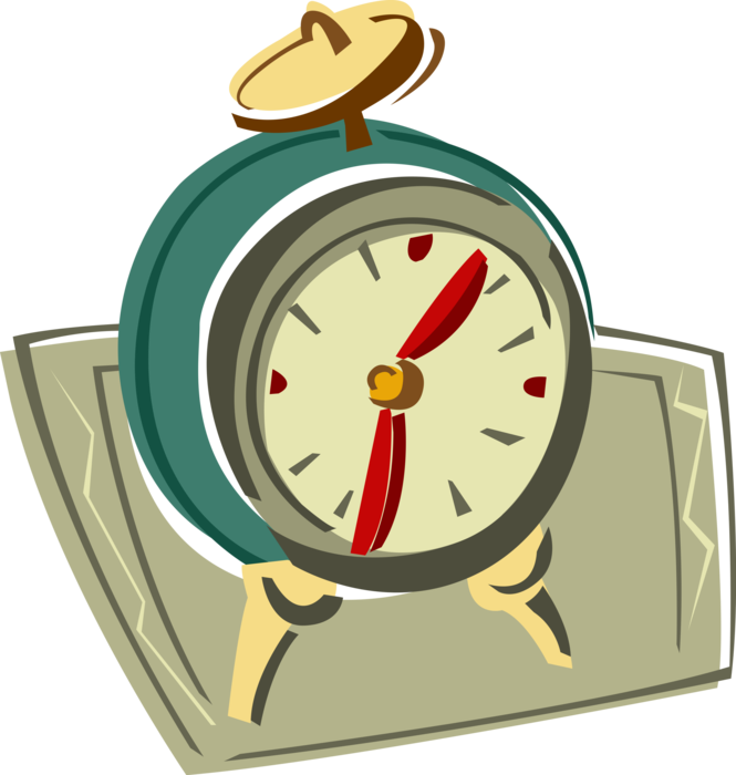 Vector Illustration of Alarm Clock Displays Time and Rings For Wake-Up Call