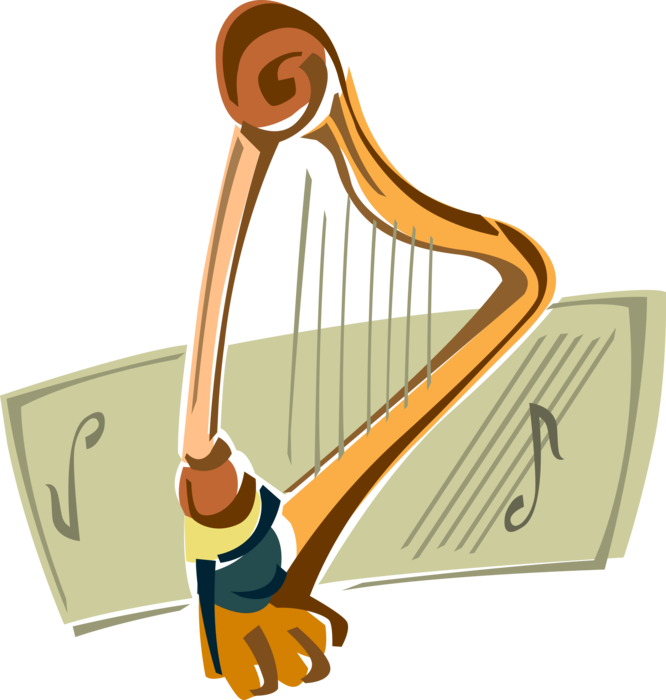 Vector Illustration of Harp Stringed Musical Instrument