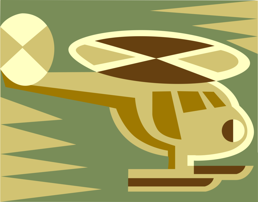 Vector Illustration of Helicopter Rotorcraft Applies Lift and Thrust Supplied by Rotors