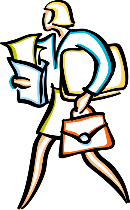 Vector Illustration of Businesswoman with Work Files 
