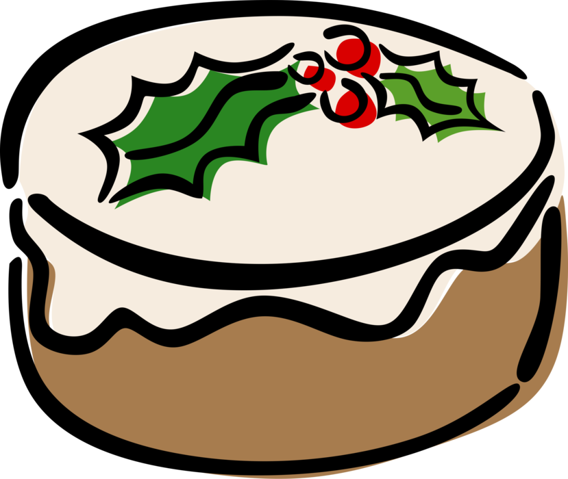 Vector Illustration of Holiday Festive Season Christmas Cake Dessert with Holly