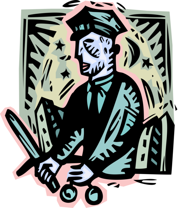 Vector Illustration of Law Enforcement Policeman with Baton and Handcuffs Provides Security Service