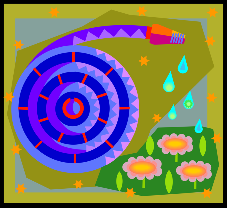 Vector Illustration of Garden Water Hose and Flowers
