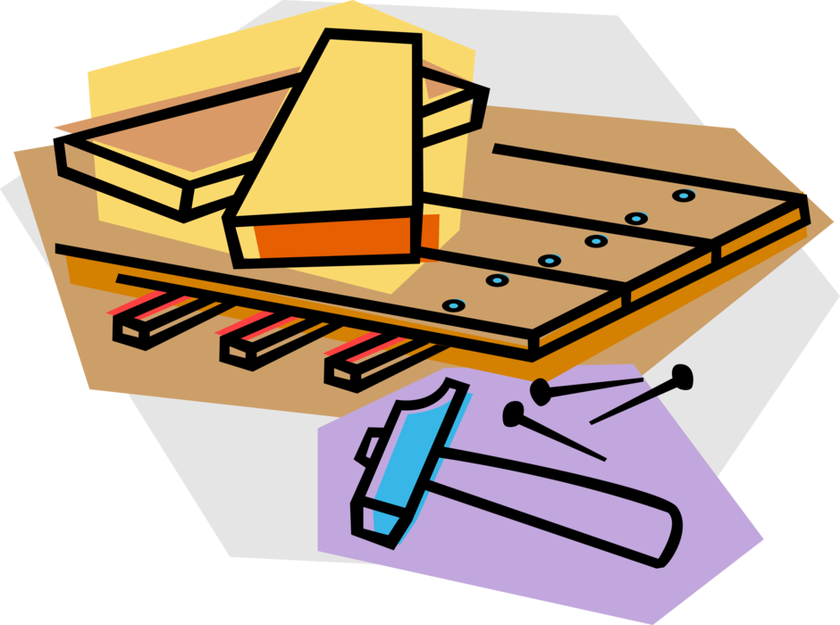 Vector Illustration of Woodworking and Carpentry Wood Lumber with Hammer and Nails