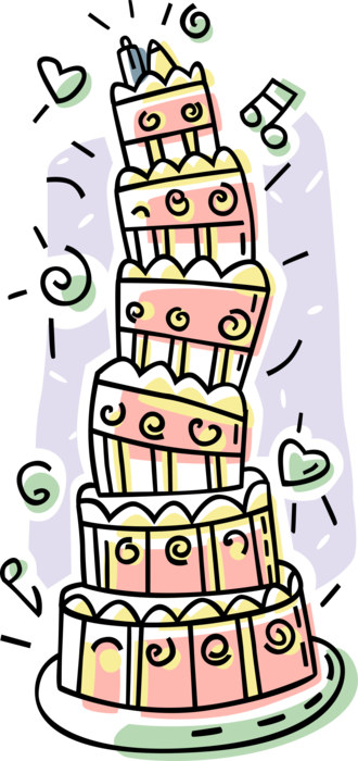 Vector Illustration of Multi-Tiered Wedding Cake Traditional Dessert Served at Wedding Receptions 