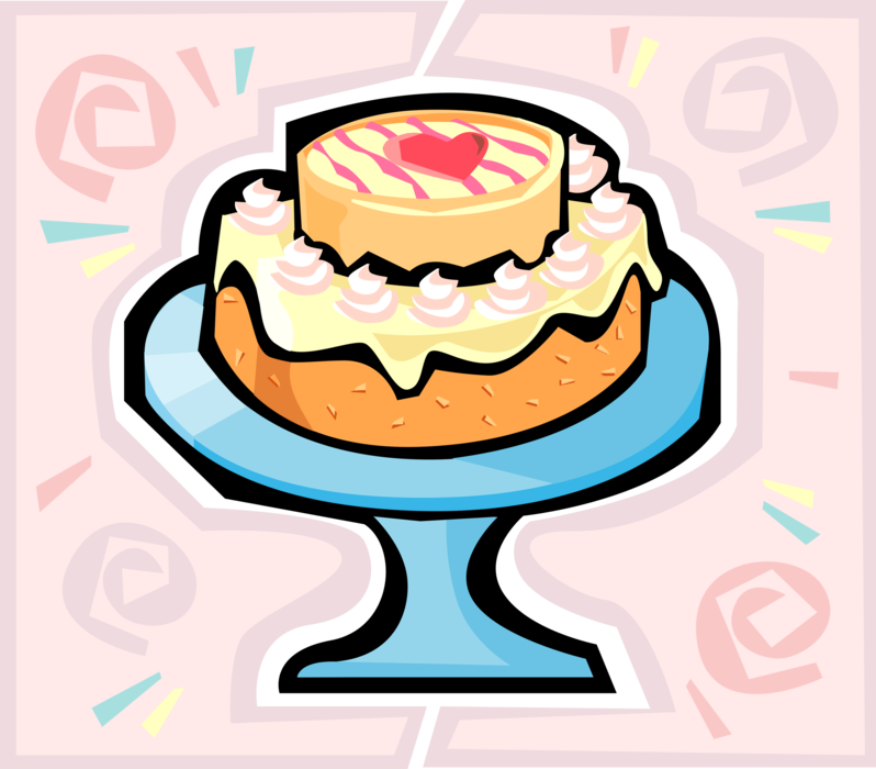 Vector Illustration of Sweet Dessert Cake with Love Heart on Serving Platter