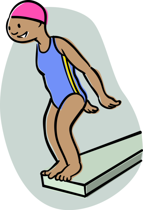 Vector Illustration of Competitive Diver Prepares to Dive into Swimming Pool from Diving Board
