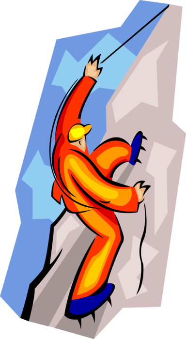 Vector Illustration of Mountain Mountaineer Rock Climbing Vertical Ascent with Rope