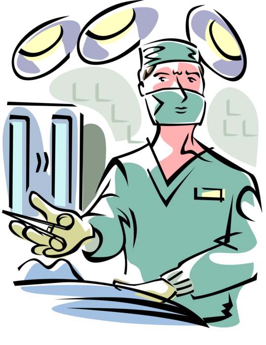 Vector Illustration of Health Care Professional Doctor Physician Surgeon Performs Surgery in Hospital Operating Room