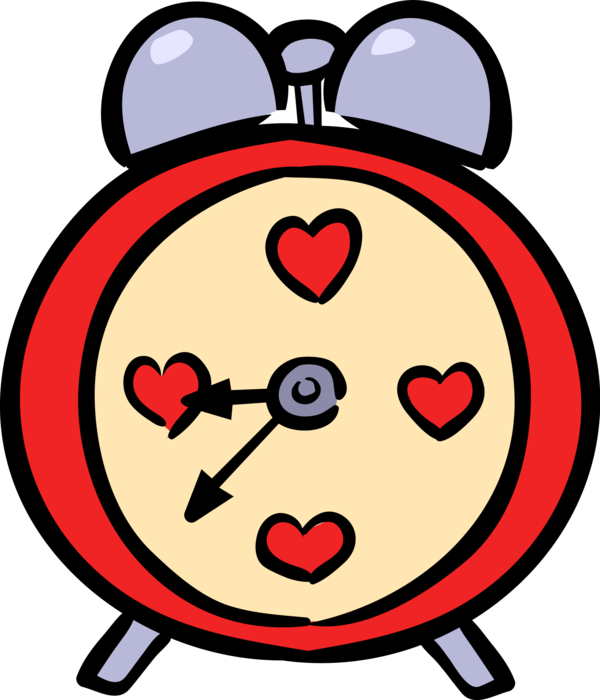 Vector Illustration of Alarm Clock Displays Time and Ring For Wake-Up Call of Love with Romantic Hearts