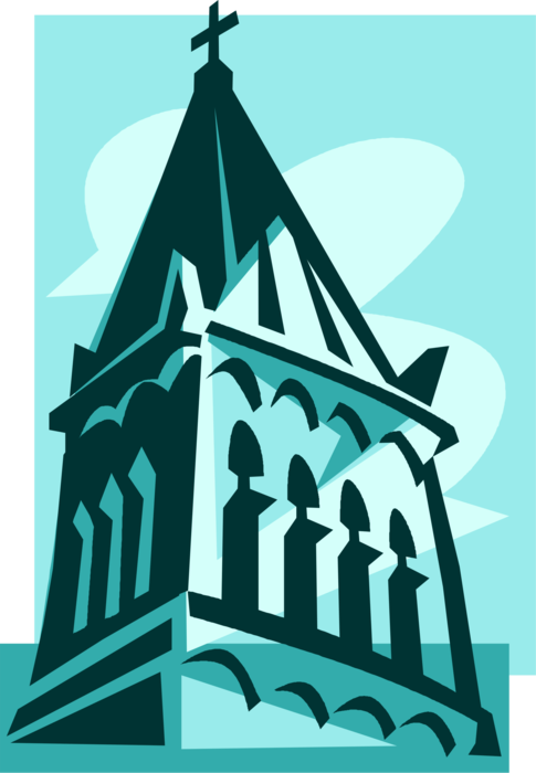Vector Illustration of Christian Church Architecture Bell Tower Steeple