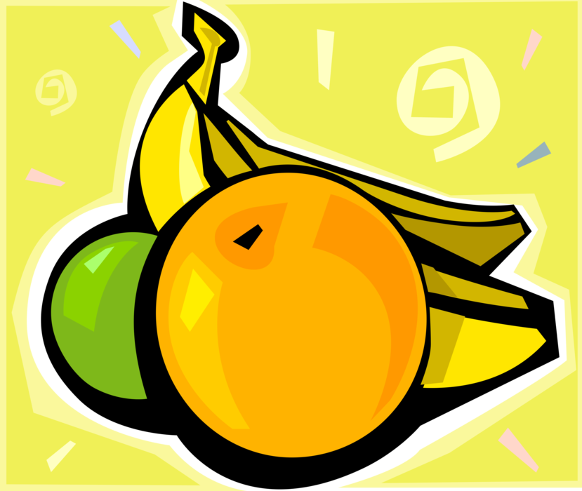Vector Illustration of Apple, Banana, Orange Citrus Fruit