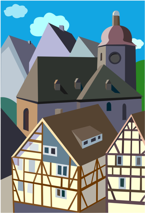 Vector Illustration of German Town Architecture Buildings