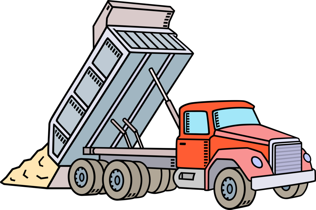 Vector Illustration of Heavy Machinery Construction Equipment Dump Truck Transports Loose Material