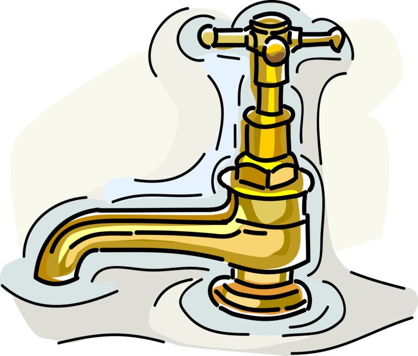 Vector Illustration of Water Tap Sink Faucet Controlls Release of Liquid