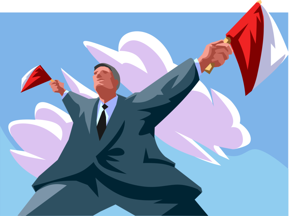 Vector Illustration of Businessman Conveys Information Sending Signals Using Flag Semaphore