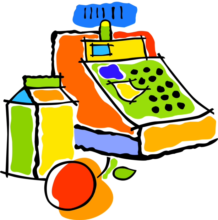 Vector Illustration of Cash Register for Registering and Calculating Retail Sales Transactions