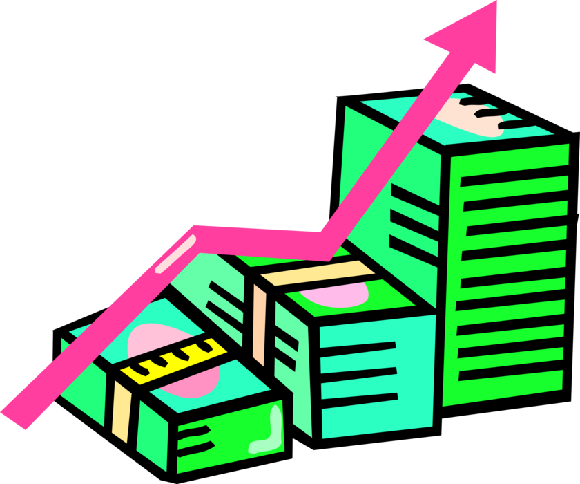Vector Illustration of Growth Arrow with Financial Investment Cash Money Dollar Bills