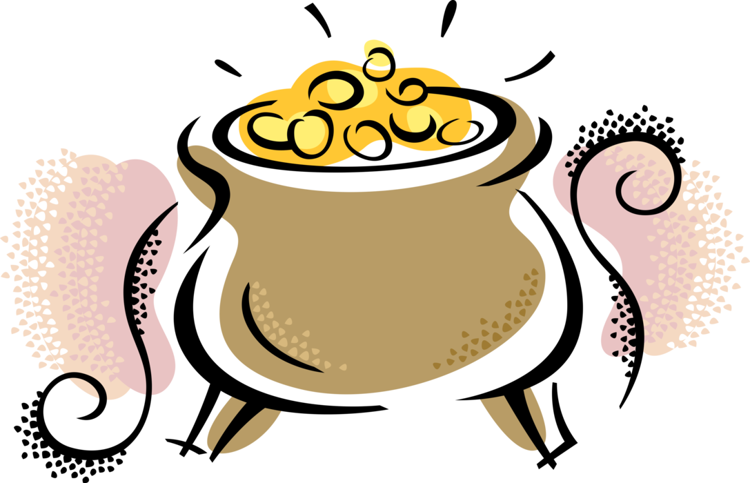 Vector Illustration of St Patrick's Day Irish Mythology Leprechaun's Pot of Gold Wealth and Riches