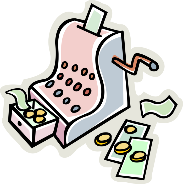 Vector Illustration of Cash Register for Registering and Calculating Retail Sales Transactions