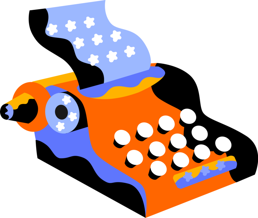 Vector Illustration of Typewriter Mechanical Machine for Writing Characters as in Movable Type Letterpress Printing