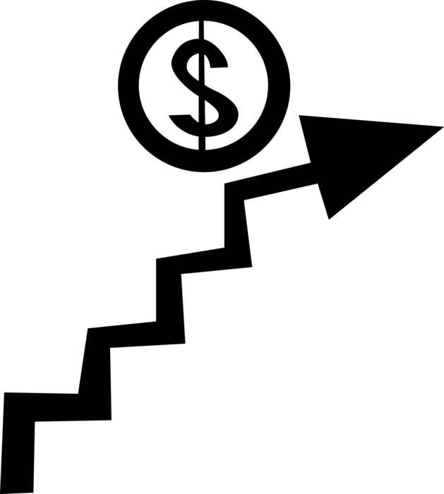 Vector Illustration of Financial Concept Stairway Steps Arrow to Financial Success with Cash Money Dollar Sign