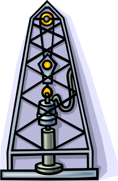 Vector Illustration of Fossil Fuel Petroleum Indistry A-Frame Oil Derrick on Drilling Platform