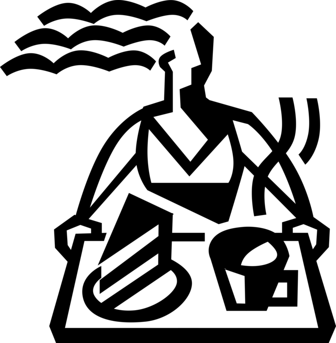 Vector Illustration of Restaurant Maître d'hôtel Waitress with Food Serving Tray