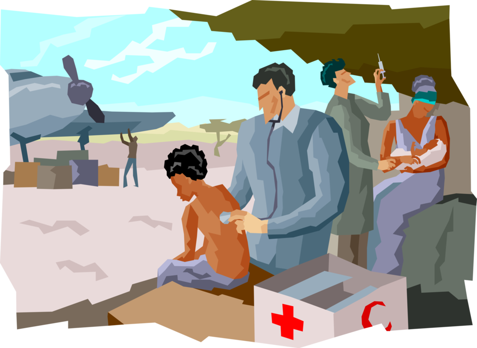 Vector Illustration of Doctors Without Borders Provide Medical Services to Patients in 3rd World Countries