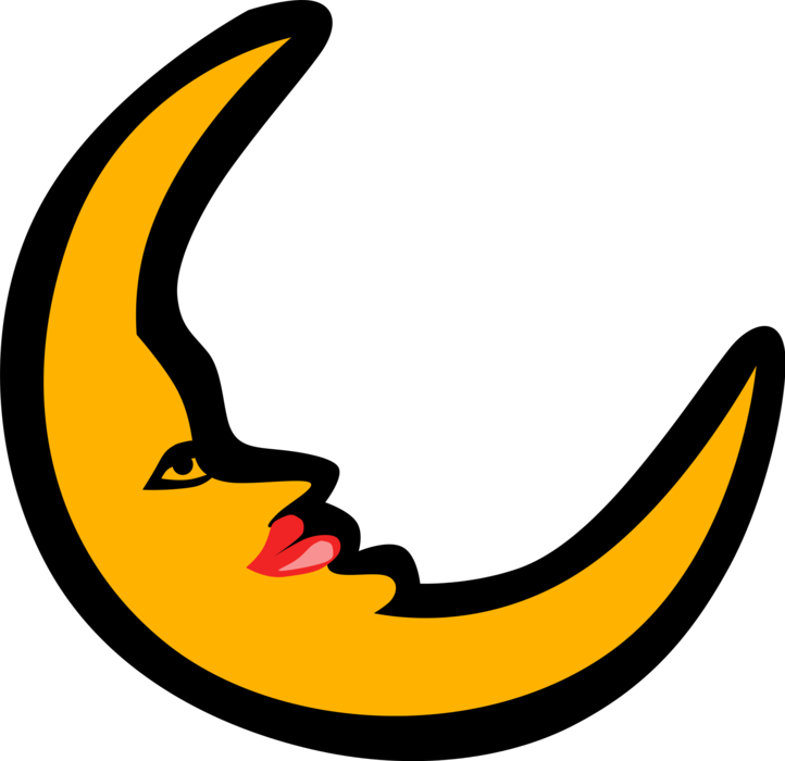 Vector Illustration of Anthropomorphic Half Moon Face