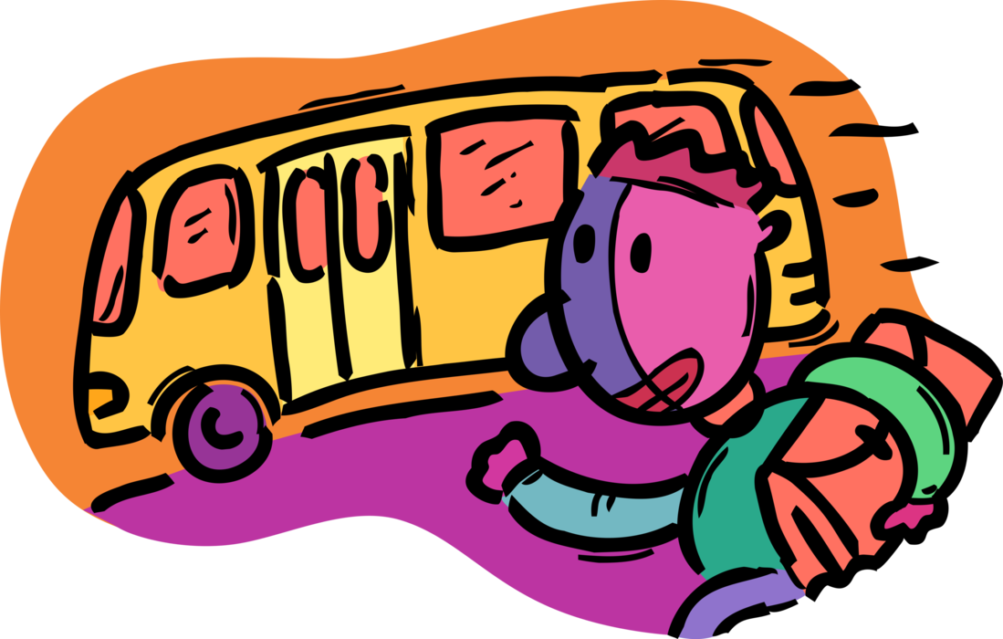 Vector Illustration of Student Running to Catch Schoolbus or School Bus for School