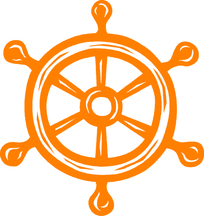 Vector Illustration of Ship's Helm Wheel or Boat's Wheel Steers Ship and Changes Vessel's Course