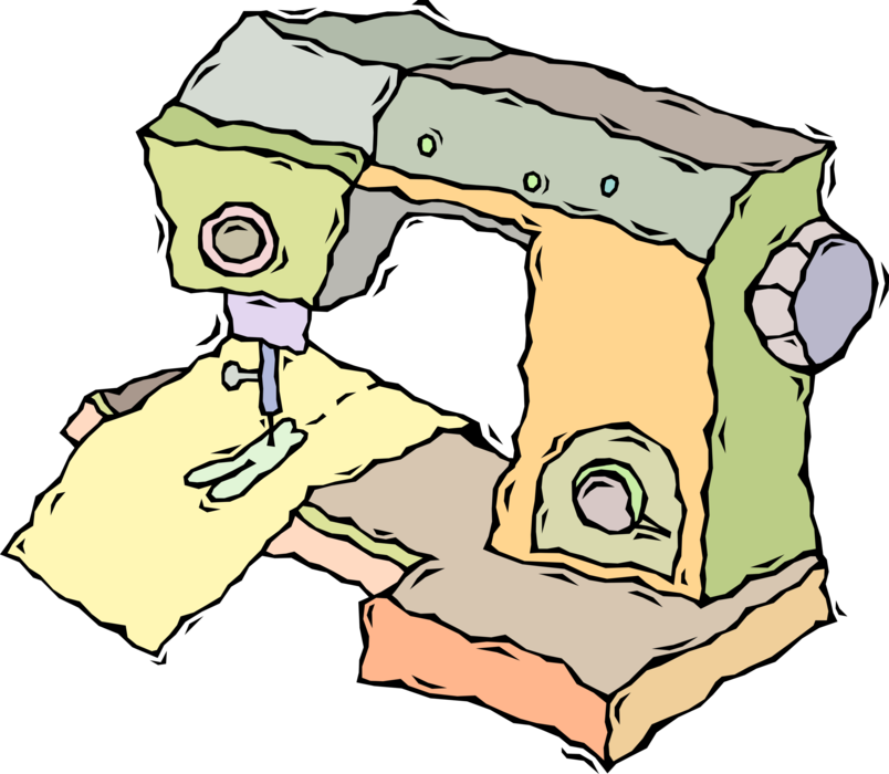 Vector Illustration of Home Sewing Machine for Stitching and Mending Fabric