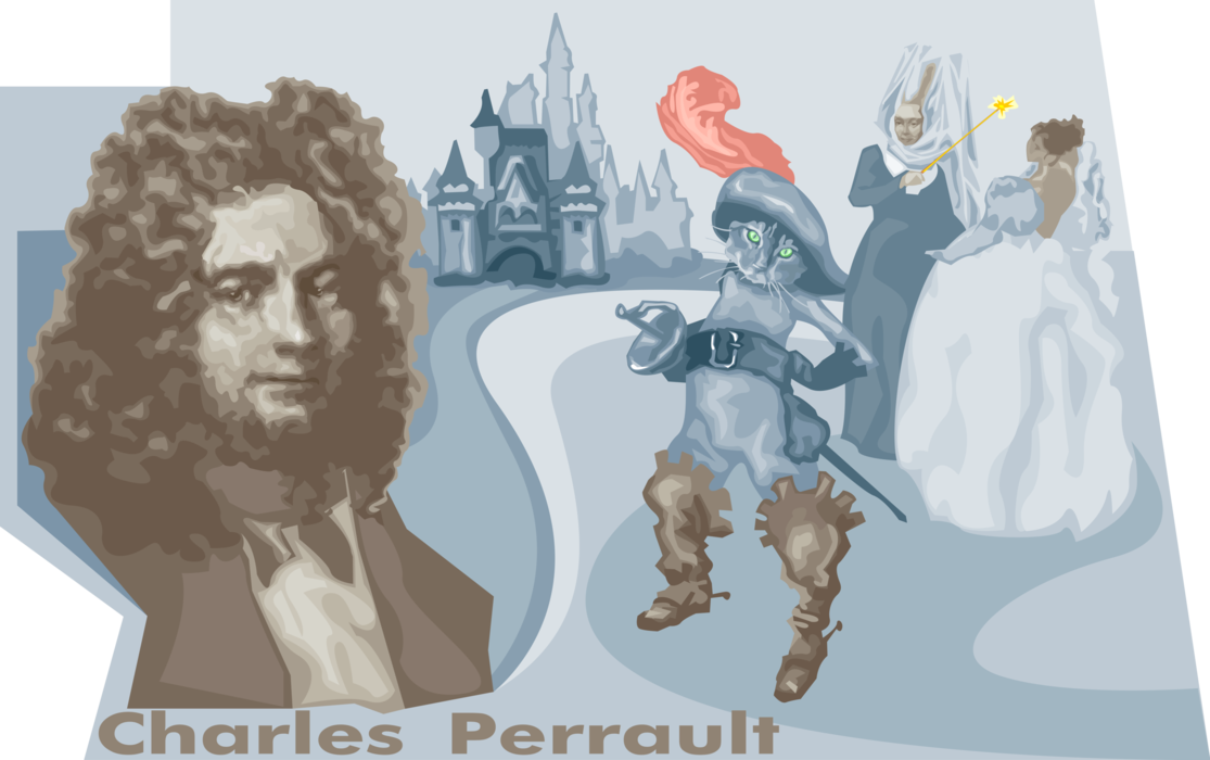 Vector Illustration of Charles Perrault French Author Wrote Puss in Boots and Cinderella