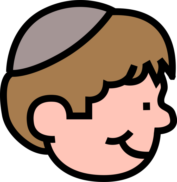 Vector Illustration of Boy Wears Jewish Kippah Kip Yarmulke Cap 