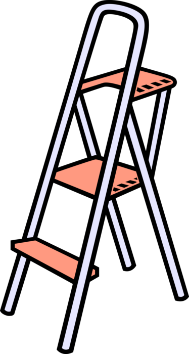 Vector Illustration of Portable Rigid Step Ladder or Stepladder with Stringer or Rail Steps