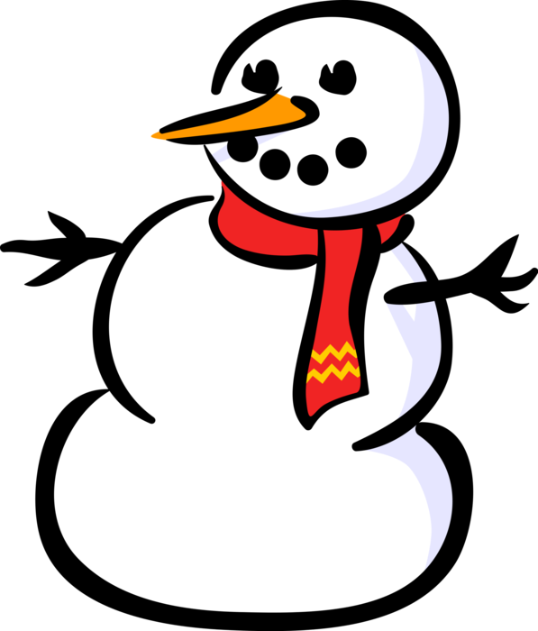 Vector Illustration of Snowman Anthropomorphic Snow Sculpture with Carrot Nose and Scarf