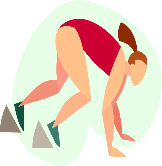 Vector Illustration of Track and Field Athletic Sport Contest Runner in Starting Blocks Ready to Run in Race