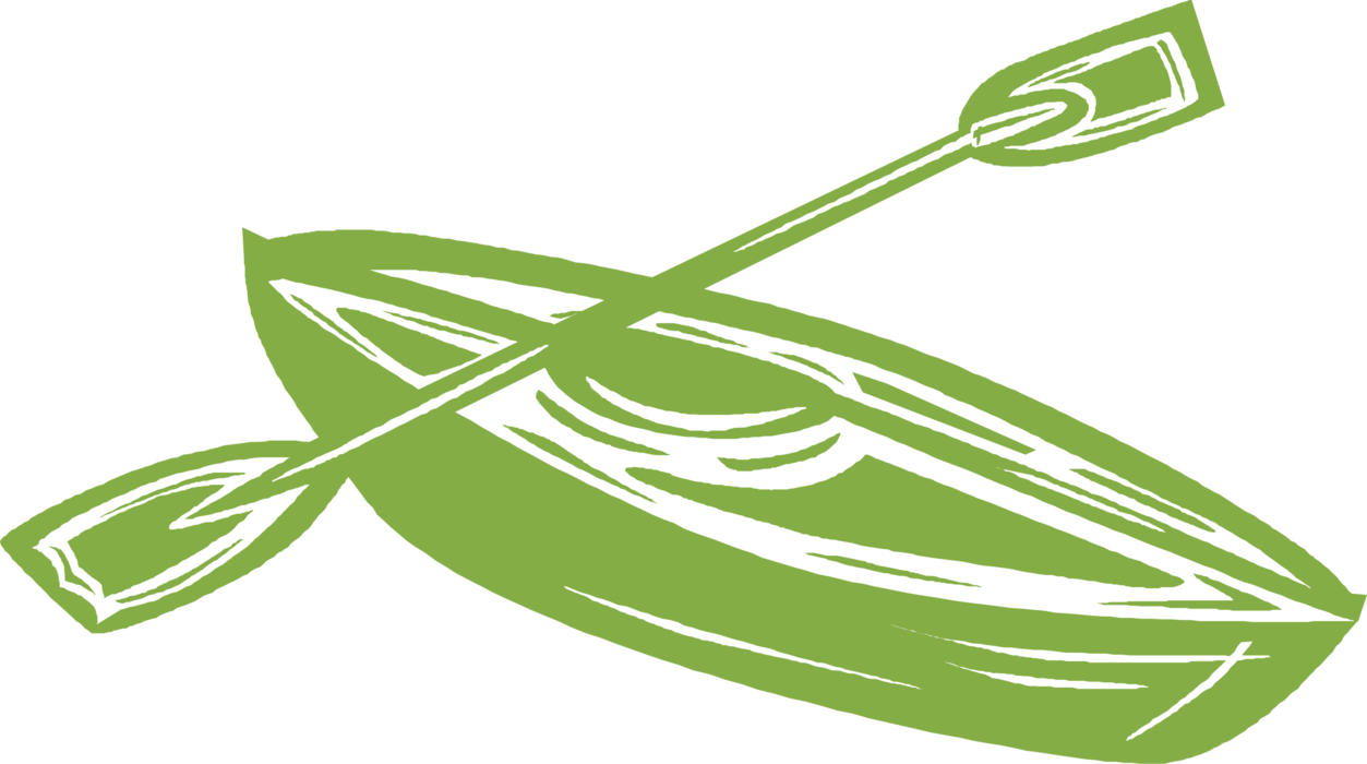 Vector Illustration of Kayak Kayaking Rapids with Oar Paddle