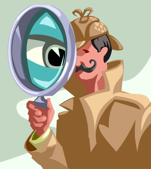 Vector Illustration of Sherlock Holmes Investigator Detective with Magnification Magnifying Glass