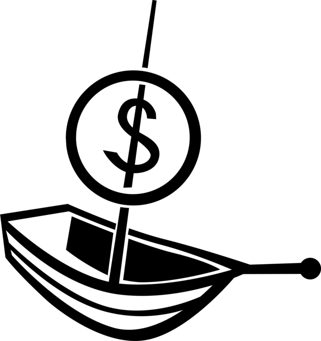 Vector Illustration of Sailboat Watercraft Vessel with Cash Money Dollar Sign Sail