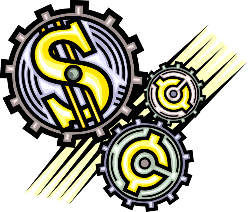 Vector Illustration of Financial Cogwheel Gear Mechanism with Money Signs