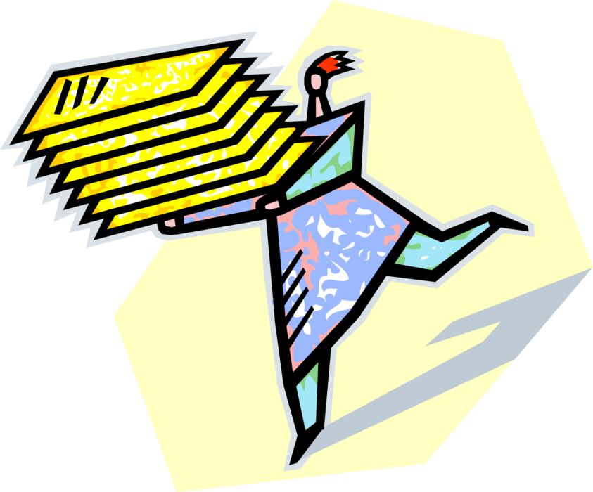 Vector Illustration of Office Worker Running with Project Work Folders