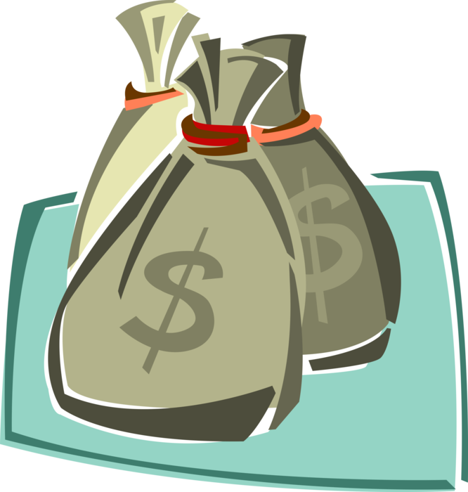 Vector Illustration of Money Bag, Moneybag, or Sack of Money used to Hold and Transport Coins, Cash and Banknotes