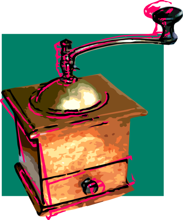 Vector Illustration of Manual Burr-Mill Kitchen Coffee Grinder Facilitates the Brewing Process