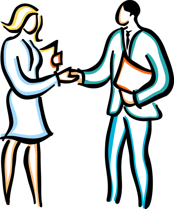 Vector Illustration of Business Colleagues Shaking Hands with Introduction Greeting or Agreement Handshake