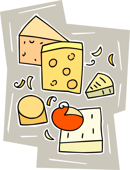 Vector Illustration of Dairy Cheeses with Gouda and Swiss Cheese