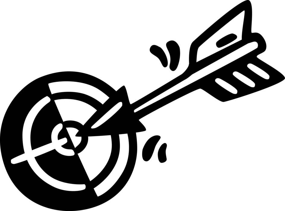 Vector Illustration of Bullseye or Bull's-Eye Archery Target and Arrow
