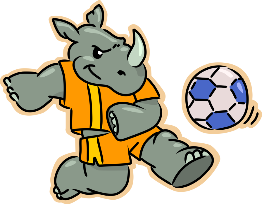 Vector Illustration of Thick-Skinned African Rhinoceros Playing Soccer Football